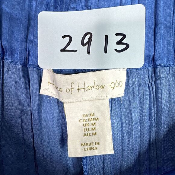 HOUSE OF HARLOW 1960 Satin Pants Wide Leg‎ Blue  Size Medium Elastic Waist NWOT - Picture 8 of 10